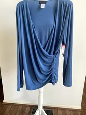 Attention 2XL Women's Plunging Neck Long Sleeve Wrap Blouse NWT