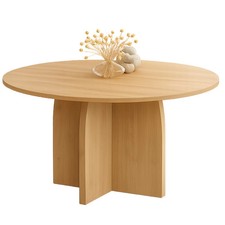 Table à manger fixe japandi ronde EDITH 6 personnes bois effet hêtre 110 cm