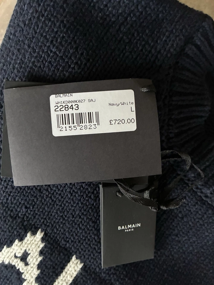 Balmain Paris Intarsia Wool Blue Jumper Size L, RRP £720+ briefly worn only once - Image 4 of 4