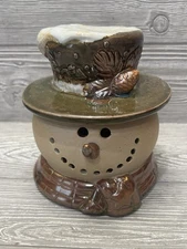 Primitive Snowman Head Earthenware Figure Christmas Winter Holiday Decor 6.75”