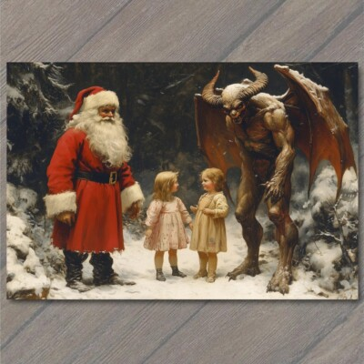 #ad POSTCARD Krampus Christmas Strange Kids Weird Unusual Fun Santa Vintage Vibe $6.65