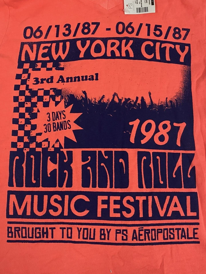 P.S. Camiseta de Novedad para Niñas Marca Aeropostale Festival de Música Rock & Roll Talla XS 7 Foto 2 de 4