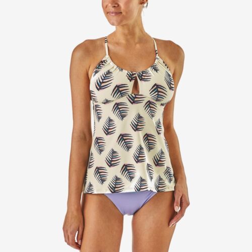 Patagonia Women's Glassy Dawn Tankini Top Sz Small Palms Rutabaga White NWT $89 - Picture 2 of 4