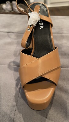 Lamoda flared heel platform sandal in Camel Size 8