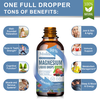 Magnesium Glycinate 1500mg Liquid Drops   Calm, Sleep, Stress & Leg Cramp Relief