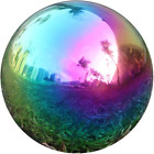 Rainbow Garden Gazing Globe, Polished Stainless Steel Mirror Ball, 10 Inch Gift