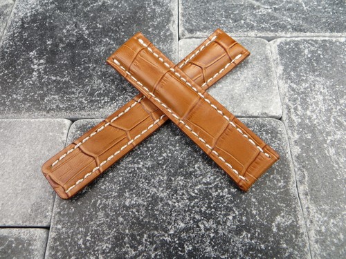 22mm Leather Strap Honey Brown Deployment Watch Band for BREITLING NAVITIMER 22 - Picture 3 of 6