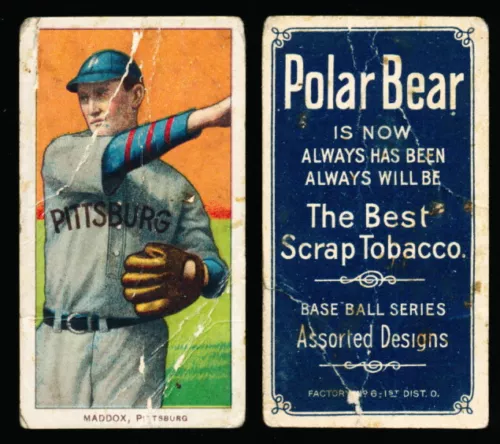 1909 T206 Polar Bear - Maddox (Throwing pose) raw Poor - Pittsburg