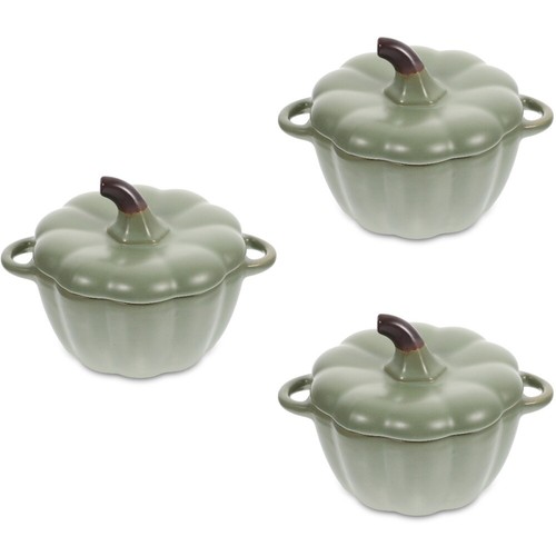 Set of 3 Kürbis-Dessert-Schalen Kind Keramikkürbisschale Mit Deckel - Bild 5 von 12
