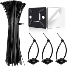 Self Adhesive Cable Wire Nylon Tie Mounts Cord Clips Sticky Base Pads + 100 Ties