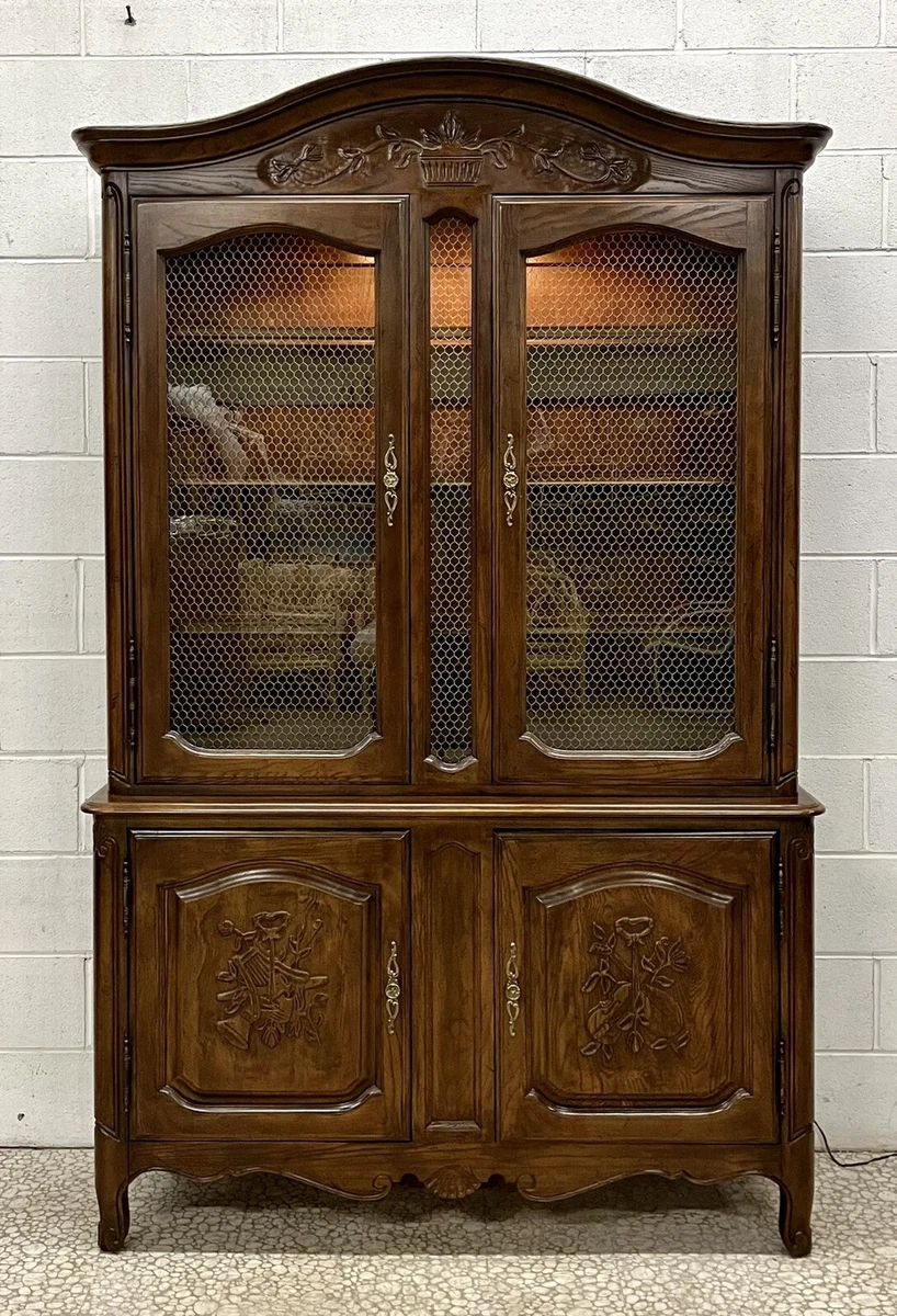 High End Medium Sized French Country Oak China Cabinet By Davis