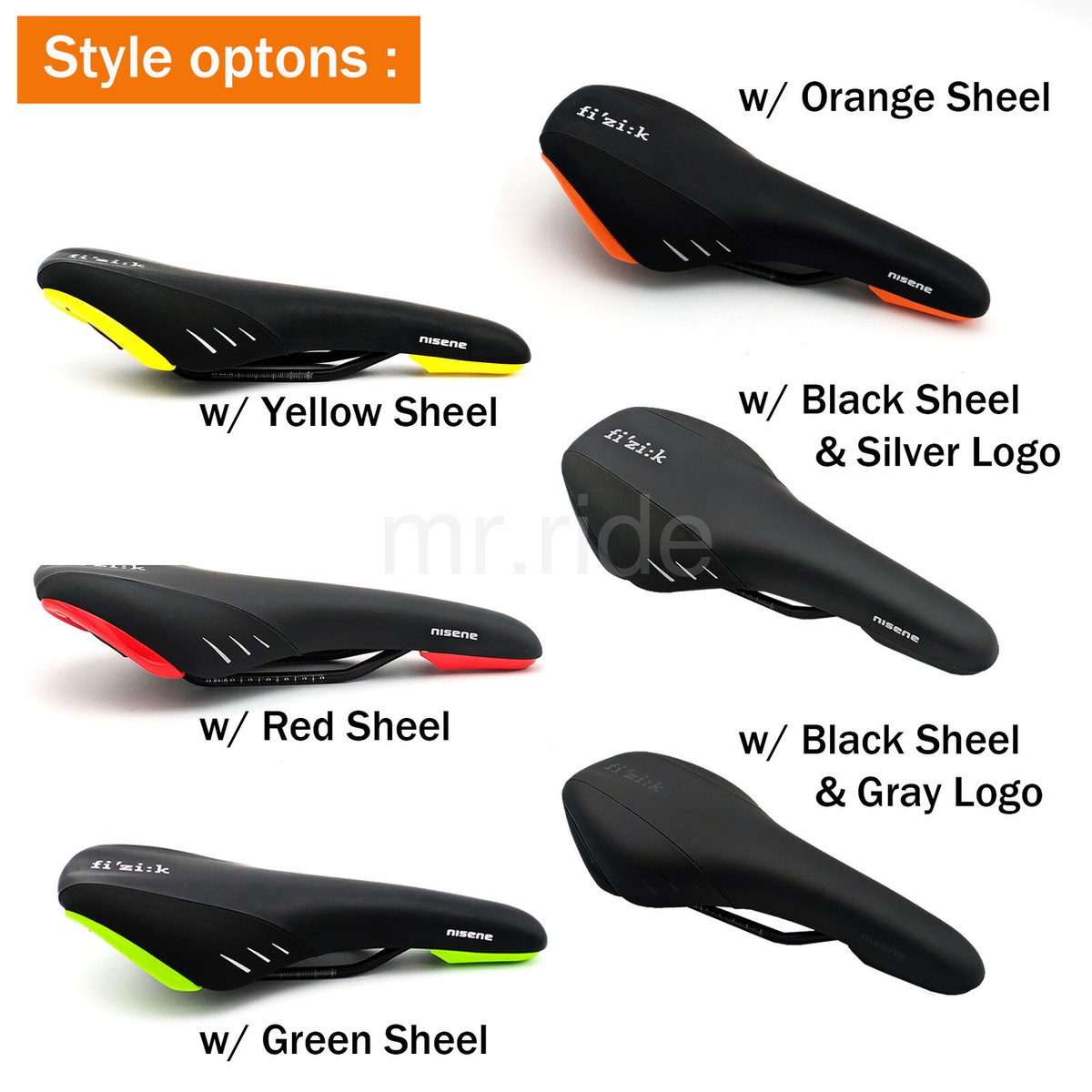 Fizik Nisene Road MTB eBike Saddle Black, 6 shell various color