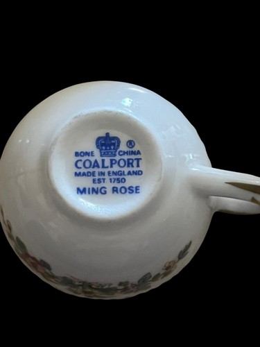 Coalport Ming Rose Bone China Miniature Teacup & Saucer W/ Wood Stand - Picture 5 of 9