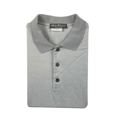Salvatore Ferragamo Gray Striped Mens Cotton Polo Size Small Excellent