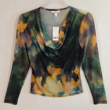 Bar III Petite Women's Sheer Long Sleeve Draped Top Size PL NWT