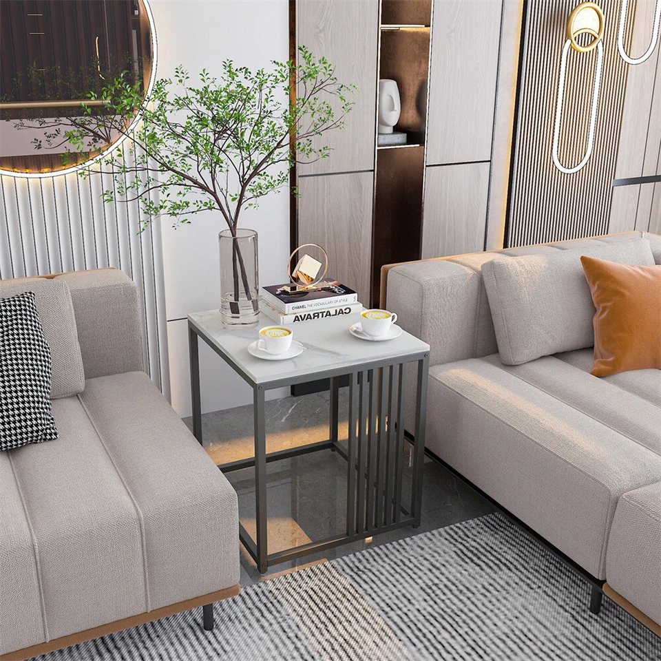 Marble End Snack Side Table for Sofa Coffee Lamp Living Room Bedroom Small Space - Image 3 of 4
