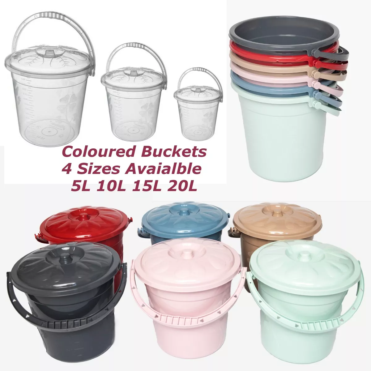 Plastic Bucket with Lid Handle Small Large Storage Bucket Bin