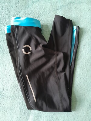Zone0 Damen Compression 3/4 schwarz/blaue Strumpfhose für Laufen Radfahren aktive Kleidung 