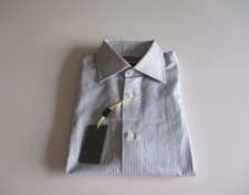 Canali Modern Fit Textured Plaids Men s Dress Shirt Grey Navy 39 15.5 MSRP 350