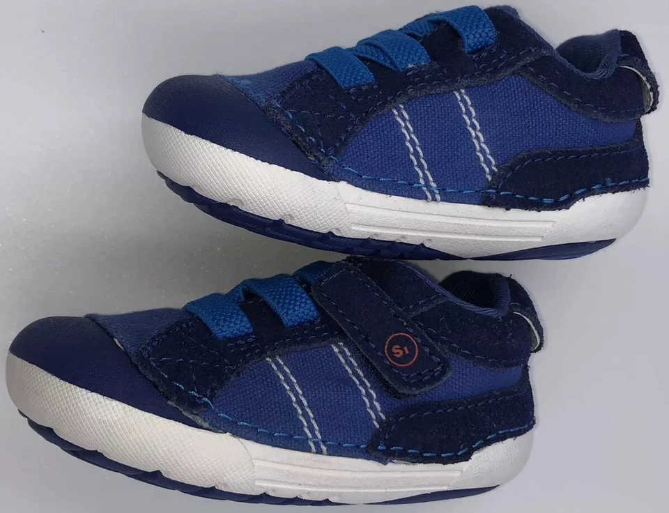 Nuevo Stride Rite SM Goodwin Talla 3M Niños Tenis Zapatos Lona Azul Blanco Caminar Foto 4 de 4