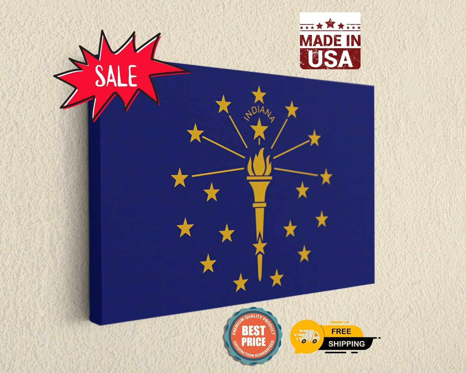 Indiana Flag Canvas Wall Art Fine Art Print Handcrafted Durable Decor
Opens in a new window or tab
