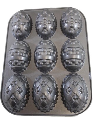 Nordic Ware Easter Egg Muffin Pan Cast Aluminum Makes 9 Mini Cakes Cupcakes USA