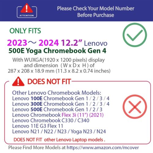 NEW mCover® Hard Case for 2023 12.2" Lenovo 500E Yoga Gen 4 G4 Chromebook Laptop - Picture 2 of 15