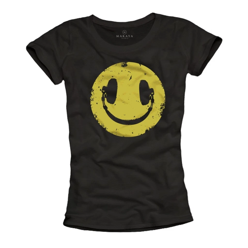 Vintage Damen T-Shirt Headphones Kopfhörer Smile Musik Band Frauen Top Nirvana - Bild 1 von 1