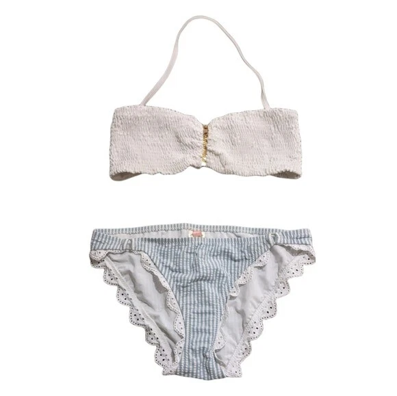 Tori Praver Swimwear White Smocked Front Zip Removable Halter Strap Bikini Top M - Image 2 of 4