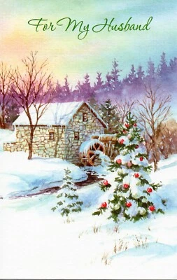 Loving CHRISTMAS Card FOR HUSBAND, Winter Mill Scene by Gallant Greetings + ✉