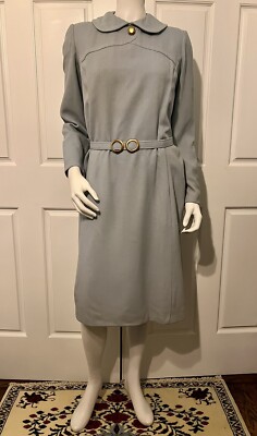 Vintage 1960s Pale Blue Wool Sheath Dress Peter Pan Collar Matching Belt Sz  M/L | eBay