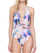 NWT 182 GOTTEX DUSK TO DAWN DEEP V PLUNGE HALTER ONE PIECE SWIMSUIT MAILLOT 10