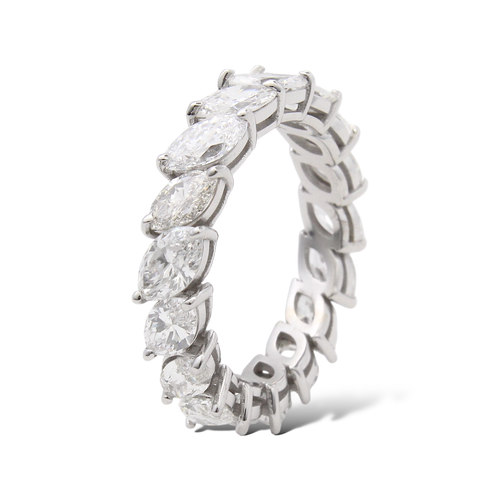 Diamond Marquise Cut Eternity Band 3.85 CT Classic Wedding Ring 18K White Gold - Picture 4 of 6