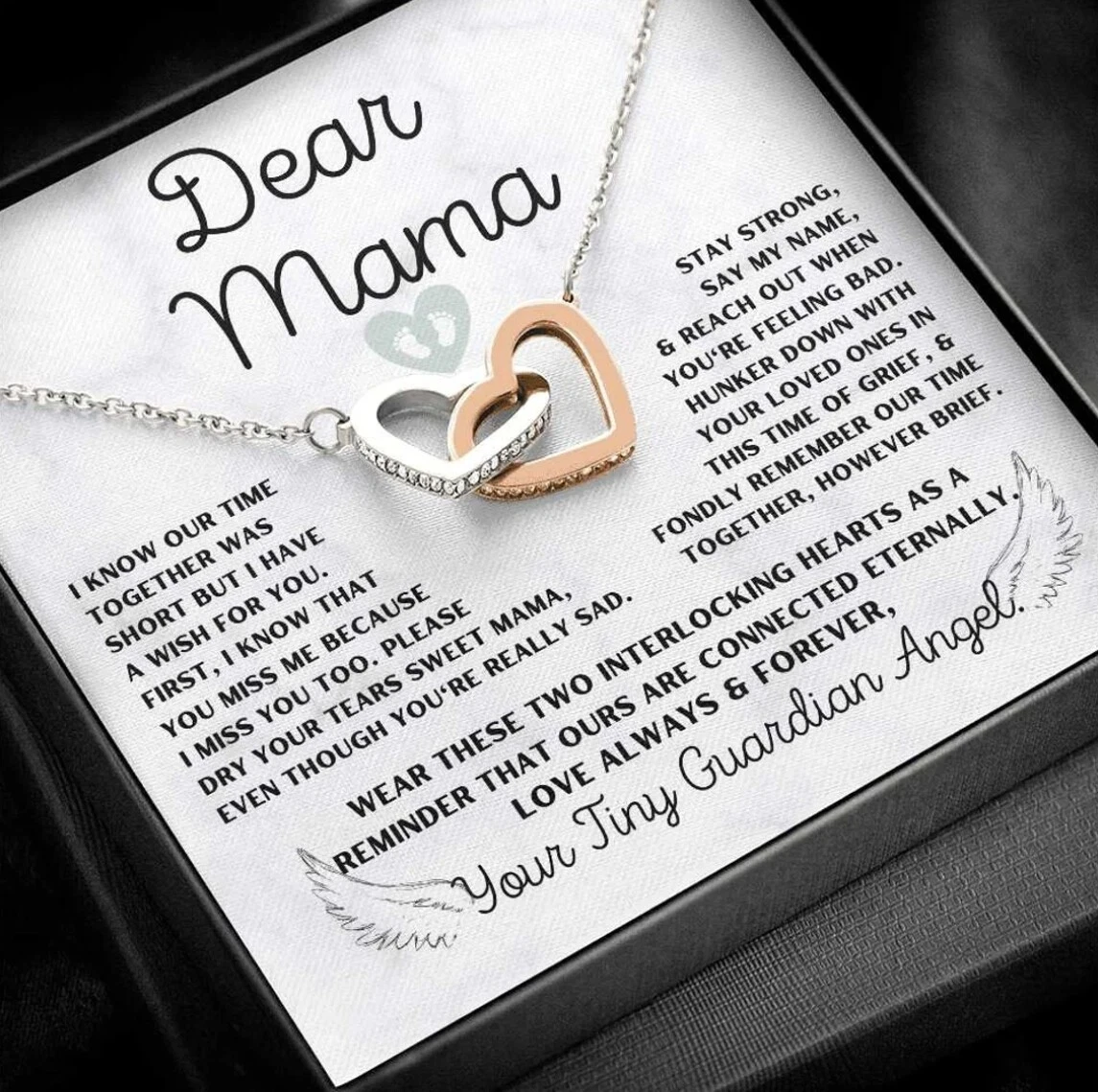 Dear Mama poem message card with interlocking heart necklace, pregnancy  loss, mi | eBay