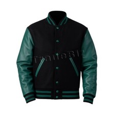 Men's Varsity Baseball Bomber Letterman College Jacket Wool Body Leather Sleeves
