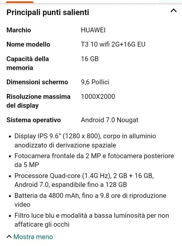 HUAWEI MEDIAPAD T3-10 con cover, LCD 9,6", ANDROID 7, 2GB RAM, 16GB,WEBCAM, WIFI - Immagine 4 di 4
