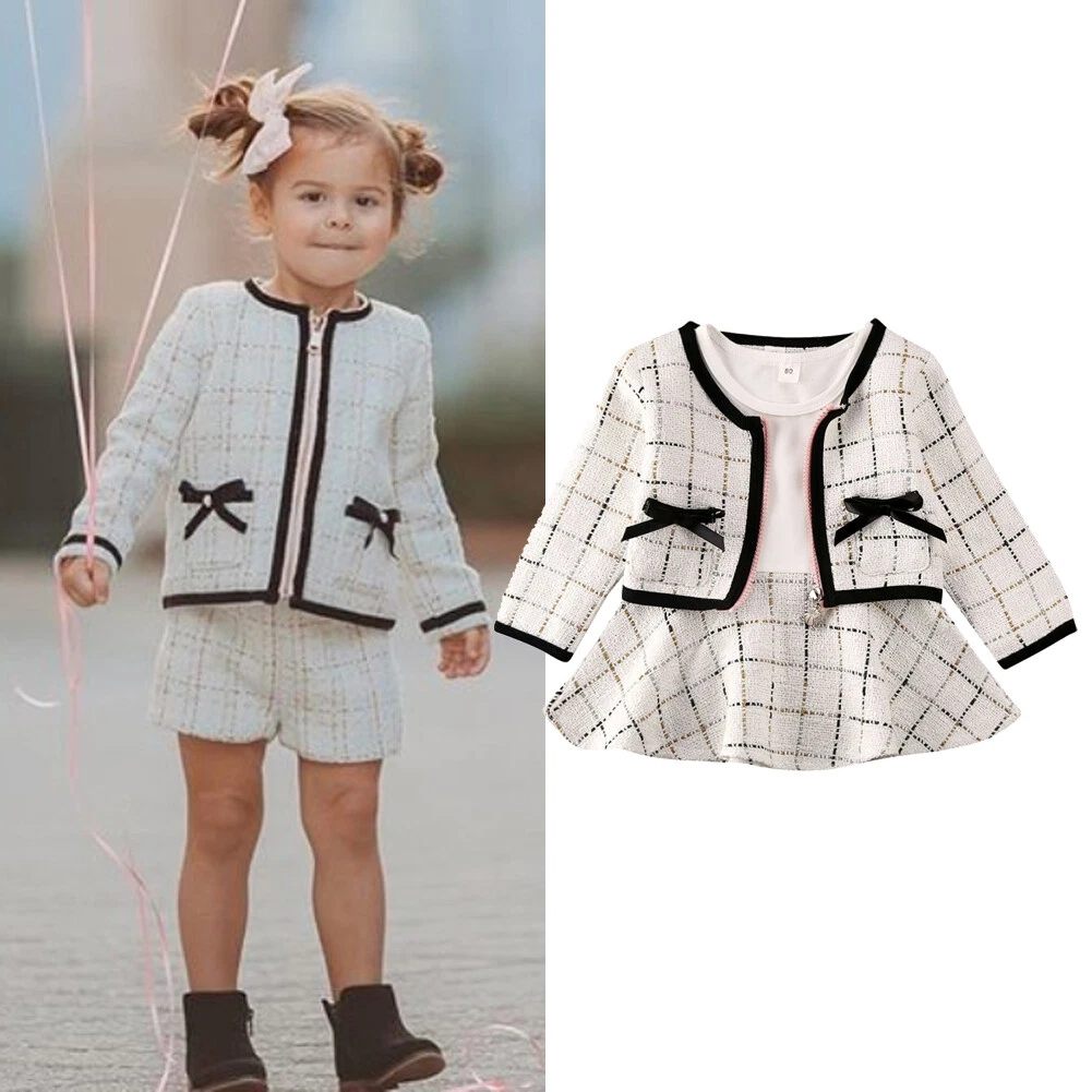 Toddler Baby Girls Winter Clothes Plaid Coat Tops+Tutu Dress