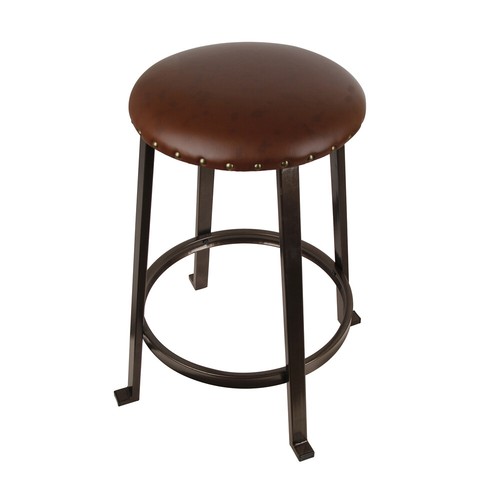 GIA Furniture 24'' Brown Round Backless Counter Height Stools Metal Bar