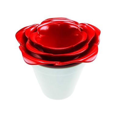 Zak Designs Melamine Kitchen Garden Red Rose Stacking Bowl /& White Pot Set NEW