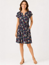 Talbots Smocked Split Neck Floral Dress – Women’s Size XS – EUC