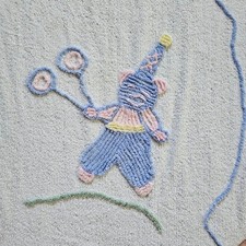 Vtg 40s Chenille Teddy Bear w/ Balloons Unisex Baby Boy Girl Crib Blanket 41X60