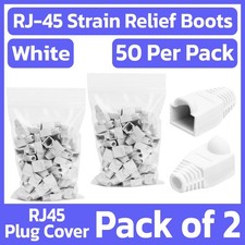 100 Pack RJ45 Boots White Cat5e Cat6 Ethernet Cable Strain Relief Boot Snagless