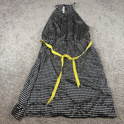Corey Lynn Calter Silk Polka Dot Halter Dress Black White Yellow Tie Size 8 Silk