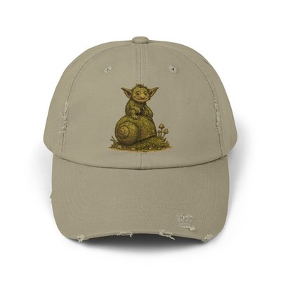 Unisex Distressed Hat Goblincore Snail Moss Critter Art