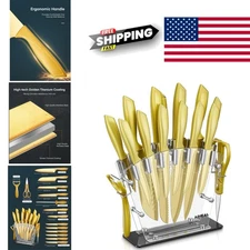 Knife Set 16 Pieces High Carbon Stainless Steel Golden Color with Acrylic Stand