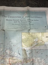 1922 National Geographic Map Caribbean Mexico Central America Panama Canal Orig.