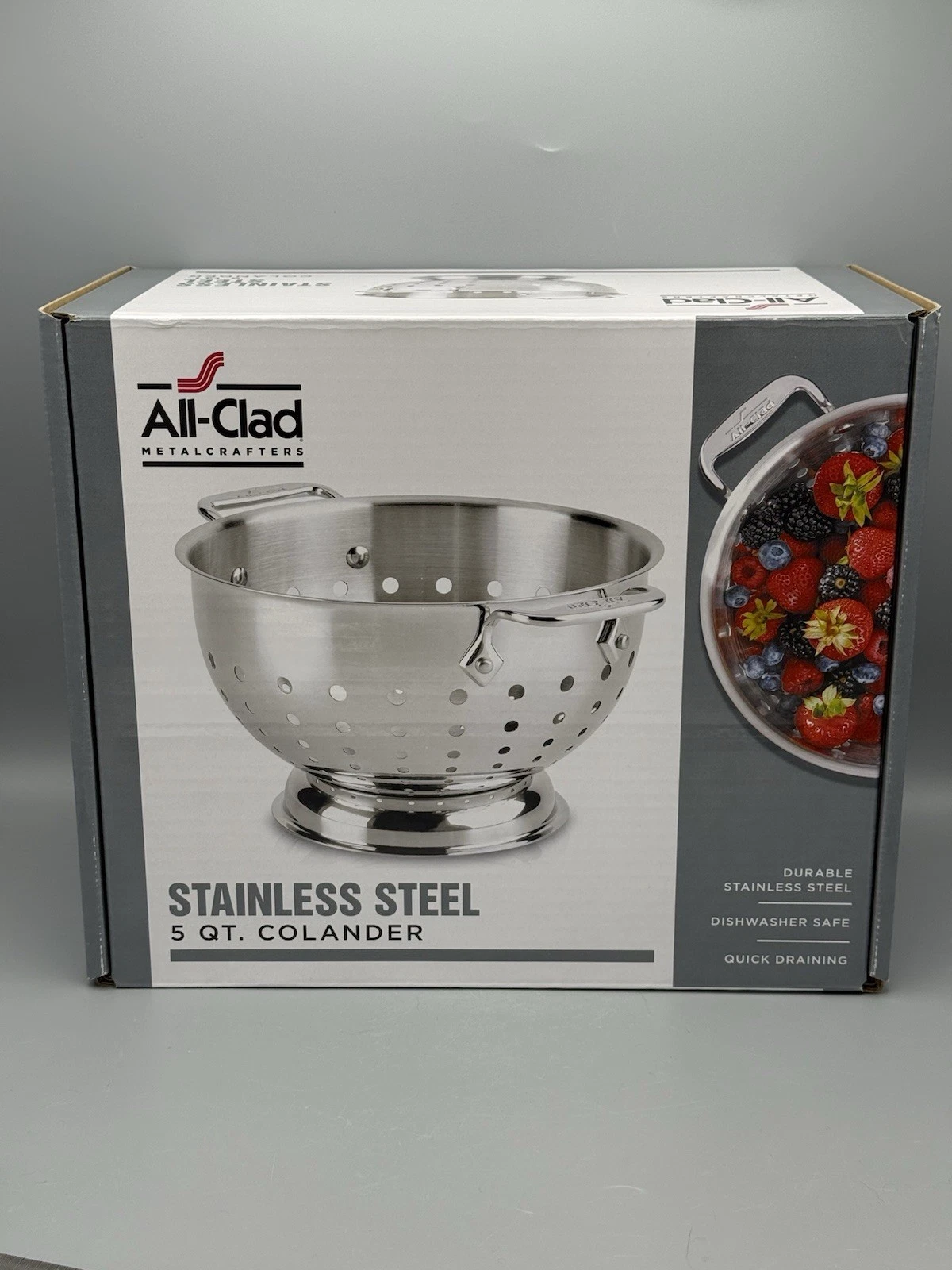 NEW IN BOX All-Clad Classic Stainless Steel 5 Qt Colander Strainer Quick Drain