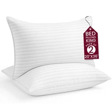LUX Décor Bed Pillows 20x36 King Size Set of 2 - Hotel Collection Stripe Pill...