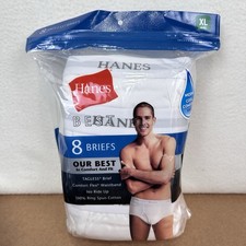 NIP Hanes Best Men's 8 Pack Sz XL 40  -42  Briefs White Tagless 100 Cotton Flex