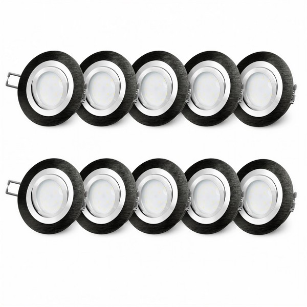 10X RF-2 LED Einbauleuchte Schwarz Rund & Schwenkbar LED 2W Warmweiß Flurlicht-image